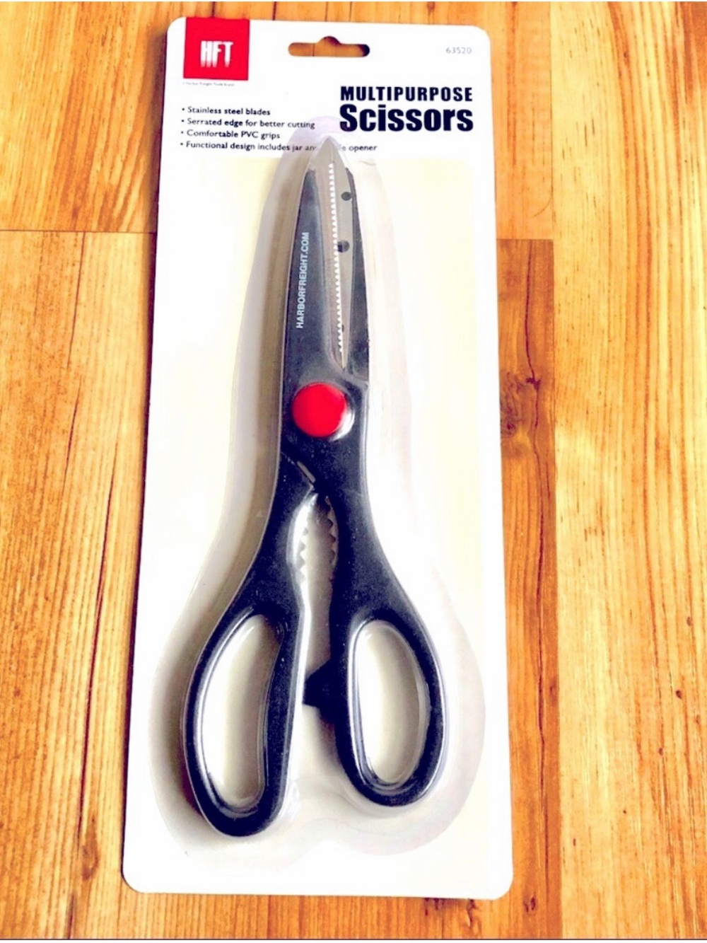 3/$15 NEW Multipurpose Scissor w/ Jar & Bottle Opener Black Stainless Steel
